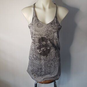 Gray Cotton Raw Edge PEEL Tank Top w Sheep and Guitar Player screen print Design